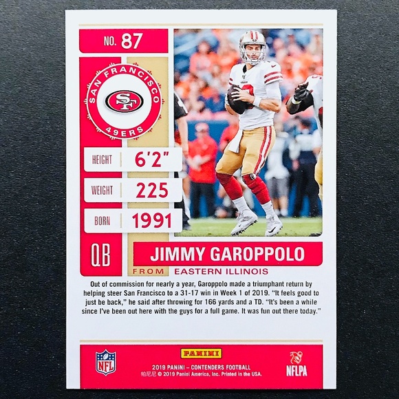 Jimmy Garoppolo - 2019 Panini Contenders #87 - Picture 2 of 2
